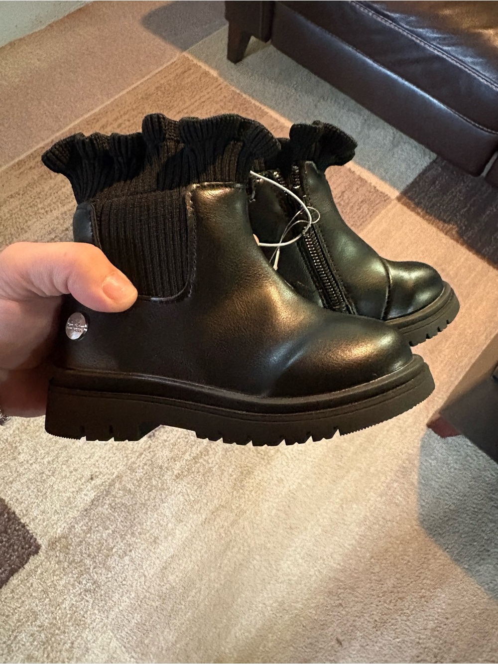 Kids Black Ankle Boots with Knit Cuff - Stylish Everyday Footwear